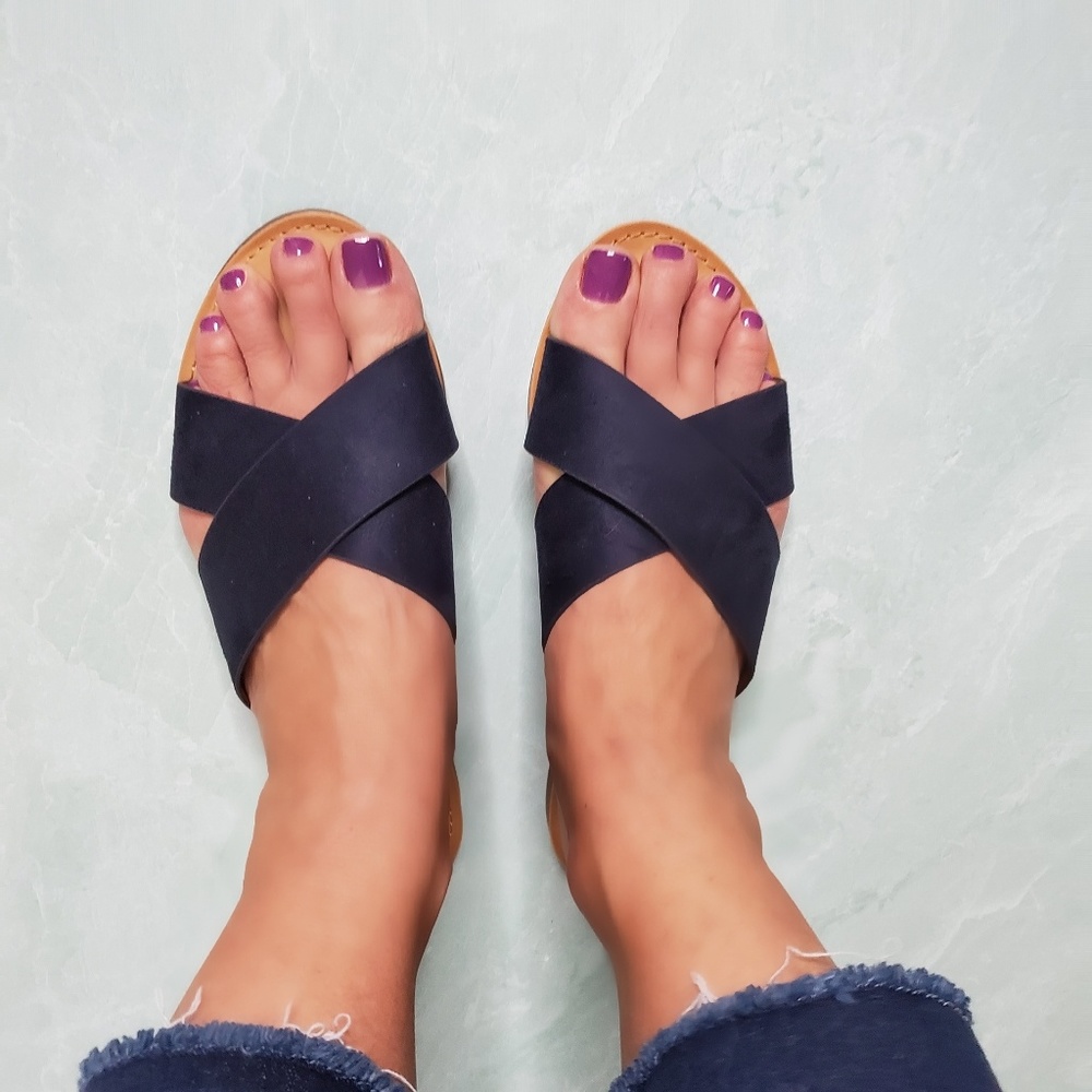 NEW Soda Navy Blue Criss Cross Sandal - Picture 3 of 8